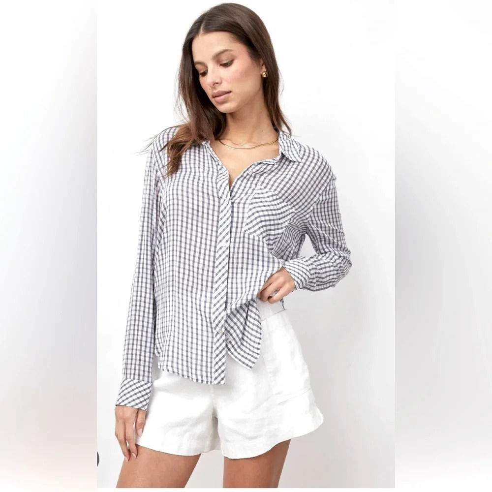 Rails Josephine Black Gingham Button Down Blouse … - image 1